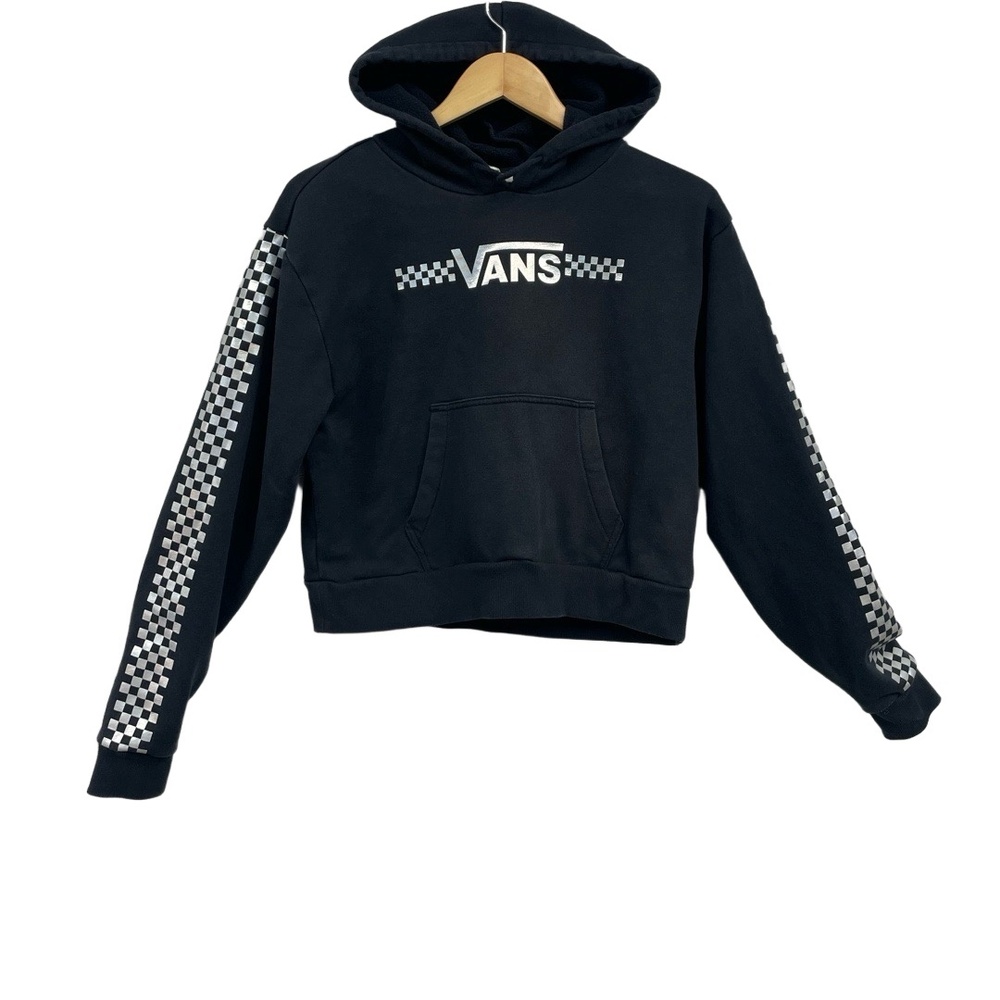 Vans Black Holographic‎ Logo Silver Checkerboard Crop Pullover Hoodie Small